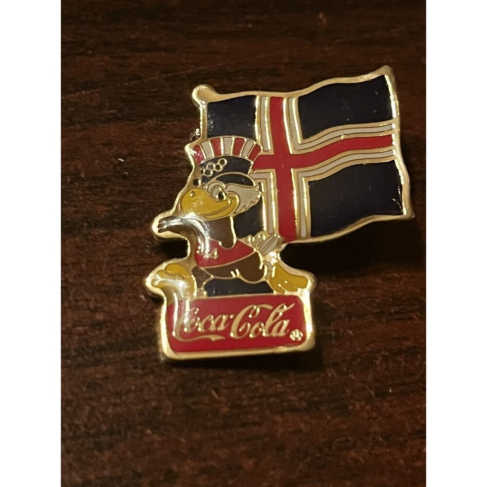 Vintage 1984 Los Angeles Olympics Coca Cola Sam Eagle Iceland‎ Flag Lapel Pin